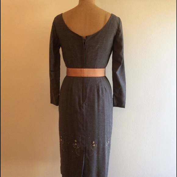 Vintage 1950s Gray Rhinestone Wiggle Party  Dress - Picture 3 of 5